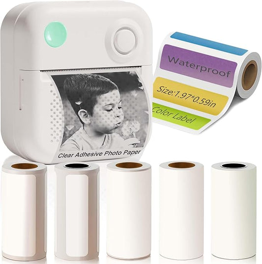 Label Maker Machine with 6 Waterproof Tapes, Thermal Label Maker, Portable Mini Bluetooth Label Printer with Clear Tape for Home, Kitchen, School, Office Organization