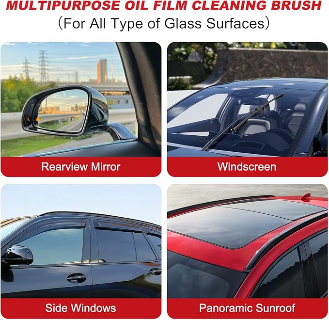 Yee hfafa Oil-Free Car Glass Brushes, Upgrade 2.0 Clear Vision Glass Cleaner, Oil Film Cleaning Brush for Automotive Windows, Clearvision Cars Windshield Cleaner Tool (1set) (1, Red)