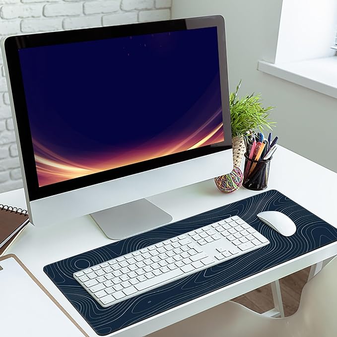 MIOAOSRT Desk Mat,Topographic Map Gaming Mouse Pad,XXL Extended Mouse Pad Mat for Office,Computer,Keyboard with Non-Slip Base Stitched Eges Mousepad 35.4x15.75 inch