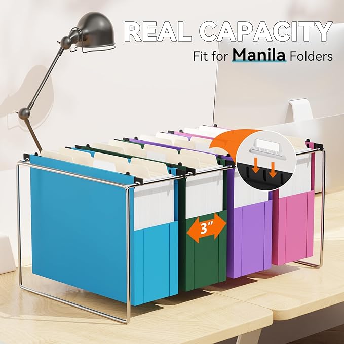 Plastic Expandable Hanging File Folder Letter Size,Heavy Duty 3 Inch Expansion,6 Pack Extra Capacity Hanging Folders,Accordian Pocket,Adjustable Tabs,Hanging Organizer for Bulky Files-Colored