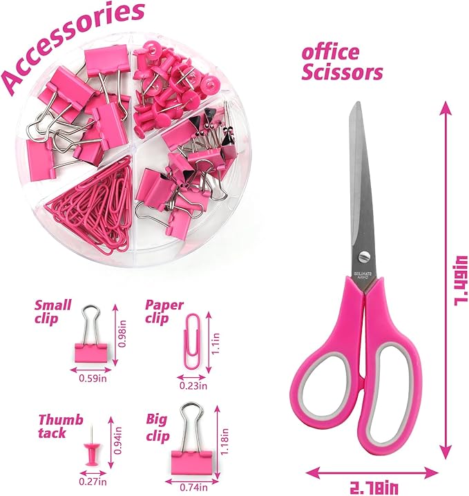 Hot Pink Desk Accessories, UPIHO Rotating Pen Holder Set,Hot Pink Office Supplies with Stapler and Tape Dispenser Set, Gifts for Office Clerks,Student