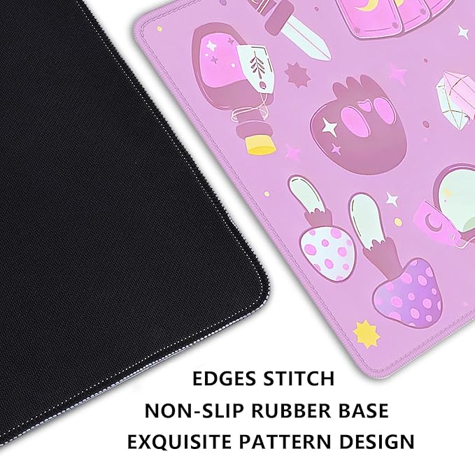 Kawaii Purple Desk Mat,Desktop Mat for Cute Witchy Elements Mouse Pad,Extended Keyboard Mousepad Large for Computer Laptop,Mouse Pad for Girl Women Gamer Desk Decor(27.5X11.8 in)