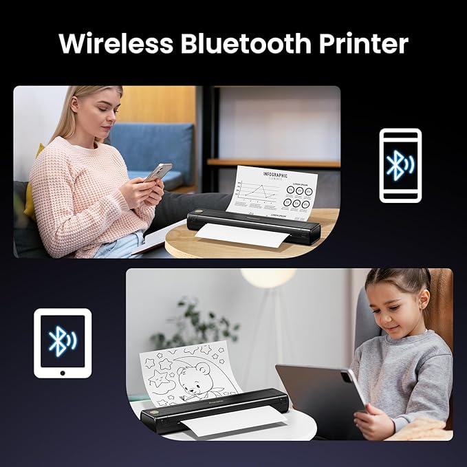 Phomemo M08E Portable Printers Wireless for Travel, Bluetooth Inkless Thermal Printer Support 8.5'' x 11'' US Letter, Compatible with iPhone, Android Phone, Laptop for Office Car Home Use
