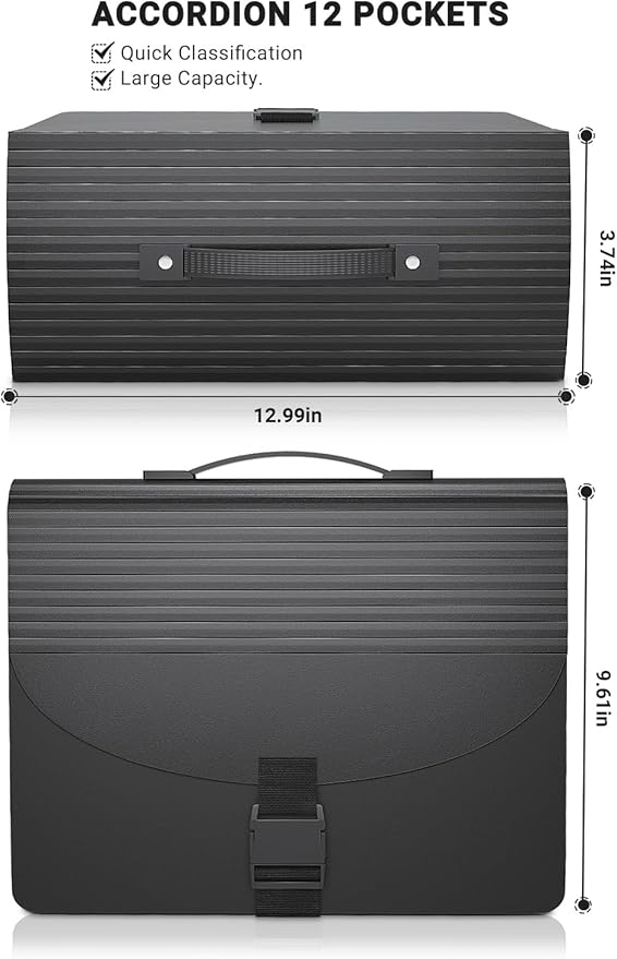 Expanding File Folders,Accordion File Organizer with Handle,13 Pockets Expandable File Folder Portable Filing Box,Adjustable Support Strap,Colored Tabs.Papers Bills Documents Organizer,A4/Letter Size