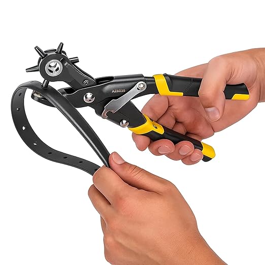 Deli 10" Leather Hole Punch Tool – Heavy Duty Rotary Belt Hole Puncher & Leather Punch Tool for Belts, Straps, Watch Bands, Dog Collars, Shoes, DIY Crafts