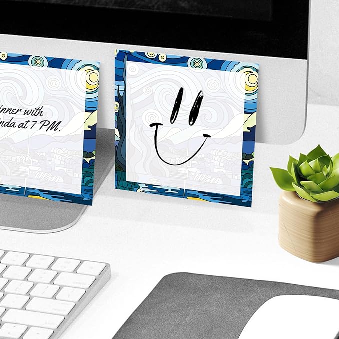 Sticky Notes, 2 Pads, 3x3 inches, Cute Colorful Fun Self-Stick Note Pads, Easy Post, Strong Adhesive Notepad Starry Night Swirl