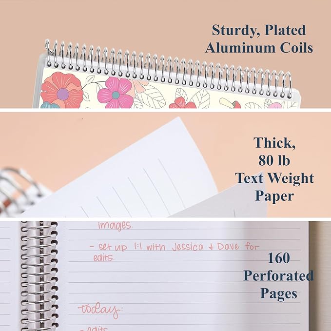 Erin Condren 8.5" X 11" Spiral Bound Productivity Notebook, Groovy Blooms, Functional 160 Lined Page and 80Lb Thick Paper Spiral Notebook, Stickers Included