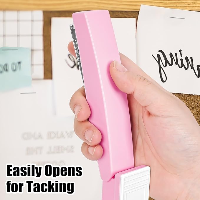 Stapler 25 Sheet Capacity with 1000 Staples and Staple Remover - Staplers for Desk, Non-Slip Office Stapler with Staples for Office, Pink