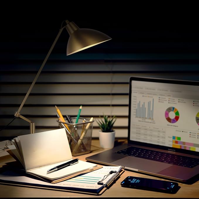 Desk Lamp Modern Industrial 100% Metal Table Lamp 22", Soft White Light (3000K) with Adjustable Switch, Ideal for Office Bedroom Study Room Living Room Nightstand Bedside Lamps Brass