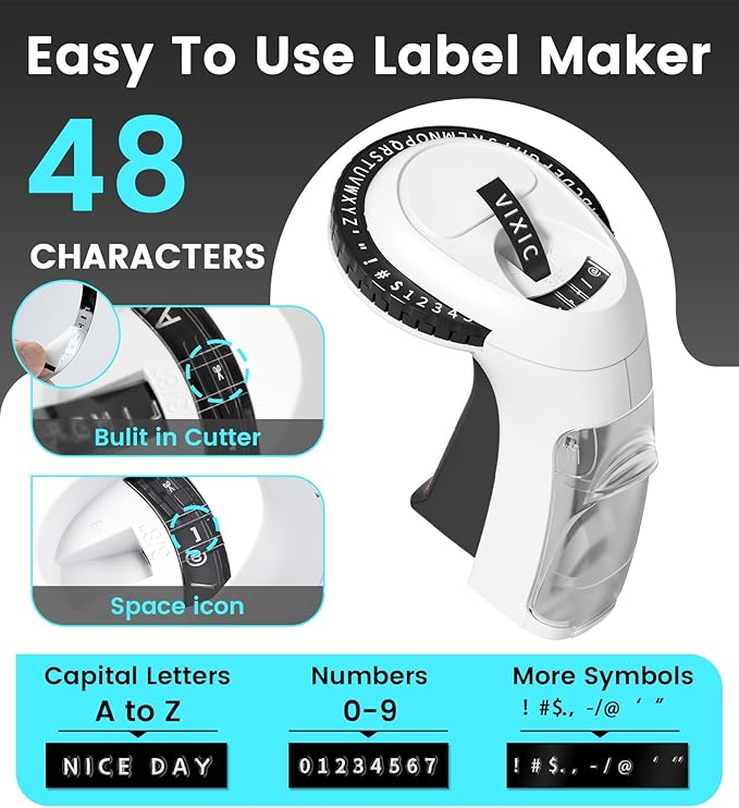 Vixic Embossing Label Maker Machine with Tape, Vintage Manual Label Maker Embossed, Retro Punch Labeler with 1 Rolls 3D Tape Waterproof for Home Kitchen DIY Crafting Kids