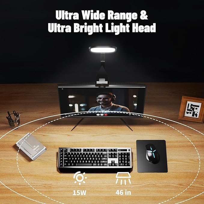 1Pack Video Conference Lighting, Zoom Lighting for Computer with Clamp, 30 Light Modes, Eye-Caring Swing Arm Desk Light with Memory & Timing Func for Home Office, Video Call, Video Conferencing