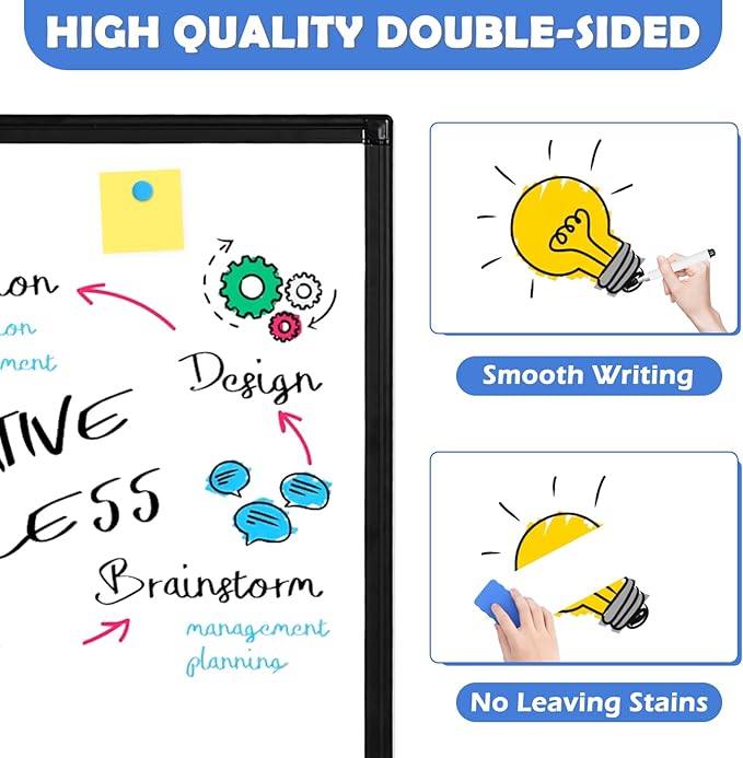Double-Sided White Board Black Aluminium Frame, 24" x 18" Dry Erase Board Magnetic Whiteboard for Wall, Hanging Mounted Whiteboard Home, School, Office, Kitchen