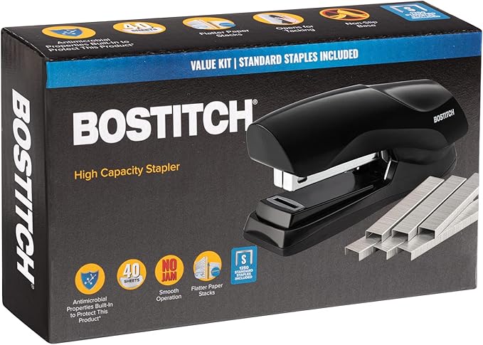 Bostitch Office Stapler Heavy Duty - 40 Sheet Stapler for Desk -Full-Strip - Includes 1260 Staples - Black