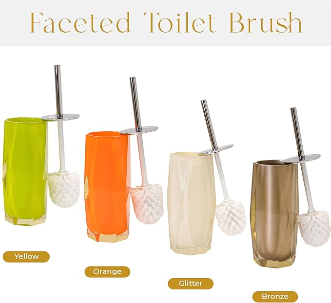 Faceted Toilet Brush, Durable Resin, Discreet Design, Stainless Steel Handle, for Stylish Bathroom Decor, Glitter, 4x16, Sold Individually