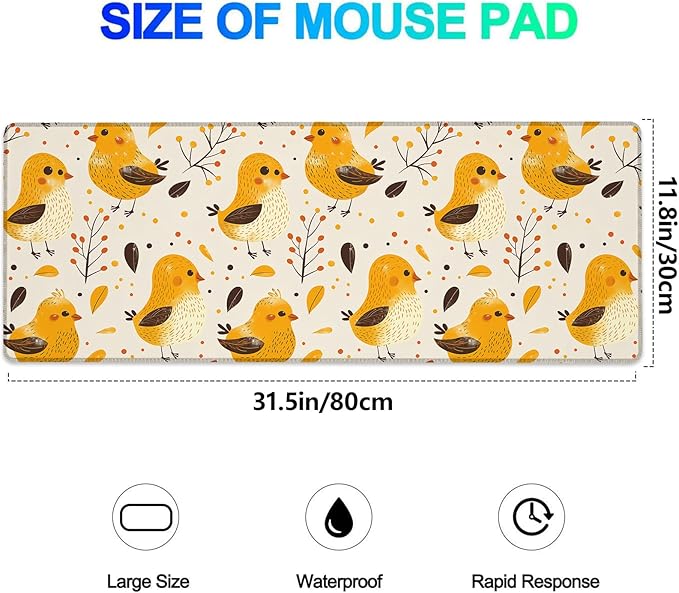 Cute Yellow Chick Gaming Mouse Pad, Extended Chicken Desk Mat Computer Laptop Mousepad, Robust Stitched Edges, 31.5"×11.8" Large Office Keyboard Mouse Pads for Home Desktop Decor