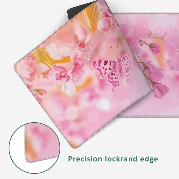 Large Mouse Pad Cherry Blossom Butterfly Extended Gaming Mouse Pad Non-Slip Desk Mat with Stitched Edge Laptop Computer Keyboard Mousepad for Office Home 35.4" x 15.7"