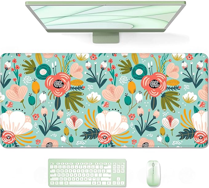 Auhoahsil Large Mouse Pad, XXL Gaming Mousepad, Desk Mat for Desktop, Thick Rubber, Big & Long Size, Stitched Edges, Full Desk Pad for Laptop & Computer, Extended 35.4 x 15.7 in, Colorful Flowers