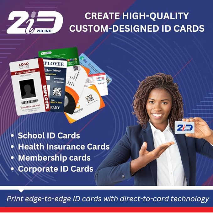 2ID - Fargo DTC4500e Dual Sided Badge Printer | 055100 | Full Bundle with Supplies | Professional Badge Machine for Corporate, Business, Student Badges, and More