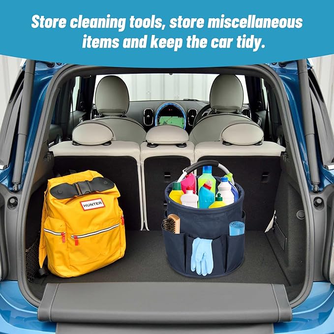 Cleaning Caddy with Handle, 17L Cleaning Supply Caddy Foldable Bucket Organizer Cleaning Products Organizers Cleaning Tools Bag 4.5 Gallon(Navy blue)