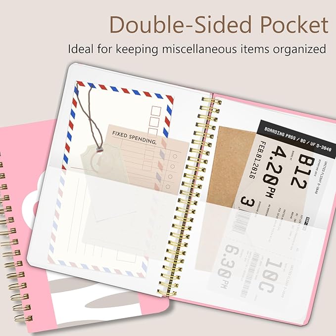 Cute Spiral Notebook journal A5 Aesthetic Pretty Floral Design for Women Girls Kawaii with Pocket, 8.5 x 5.7 inch, Pink Cat Paw