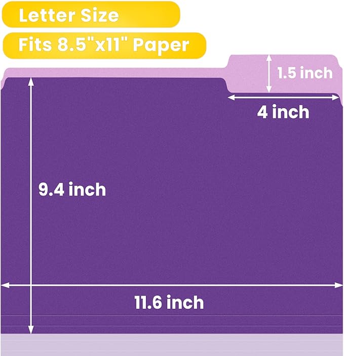 SUNEE File Folders, 100 Pack Manilla Folders 8.5 x 11, Colored File Folders Home Office School Supplies for Documents Files Paper, Purple
