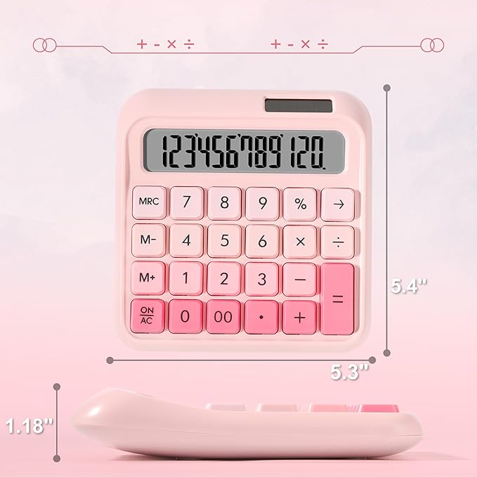 Desk Calculator,12 Digits, Large LCD Display,Big Buttons,Solar and Battery Dual Power Desktop Calculators,Cute and Aesthetic,Suitable for Office & Study