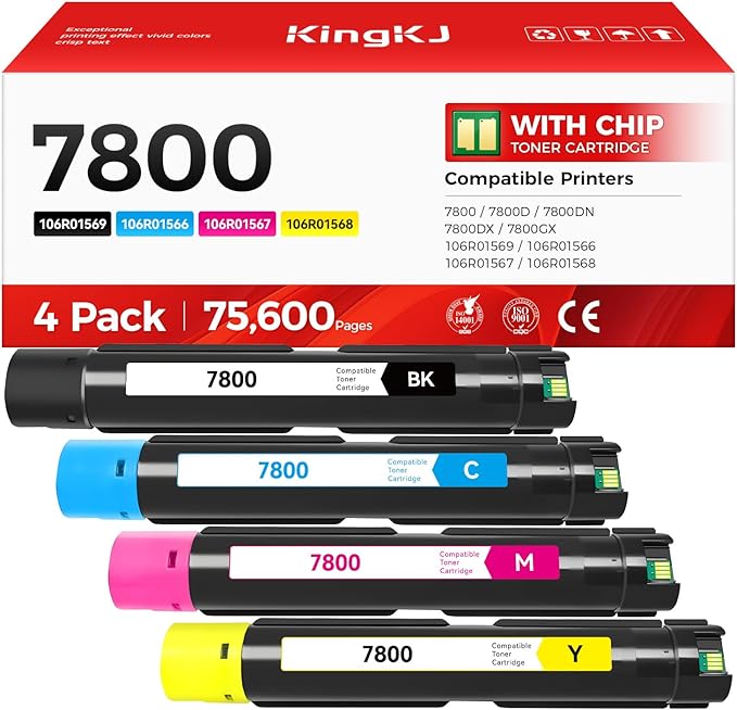 Phaser 7800 High Capacity Toner Cartridge Set 4-Pack Replacement Compatible with Xerox 106R01569 106R01566 106R01567 106R01568 Phaser 7800 7800N 7800DN 7800DX 7800GX Printer Black Cyan Magenta Yellow