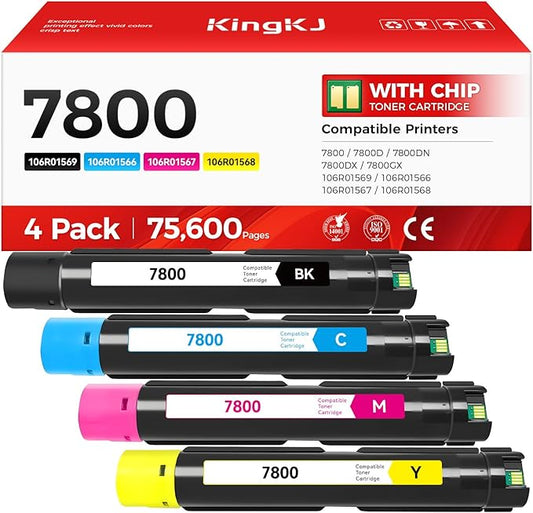 Phaser 7800 High Capacity Toner Cartridge Set 4-Pack Replacement Compatible with Xerox 106R01569 106R01566 106R01567 106R01568 Phaser 7800 7800N 7800DN 7800DX 7800GX Printer Black Cyan Magenta Yellow