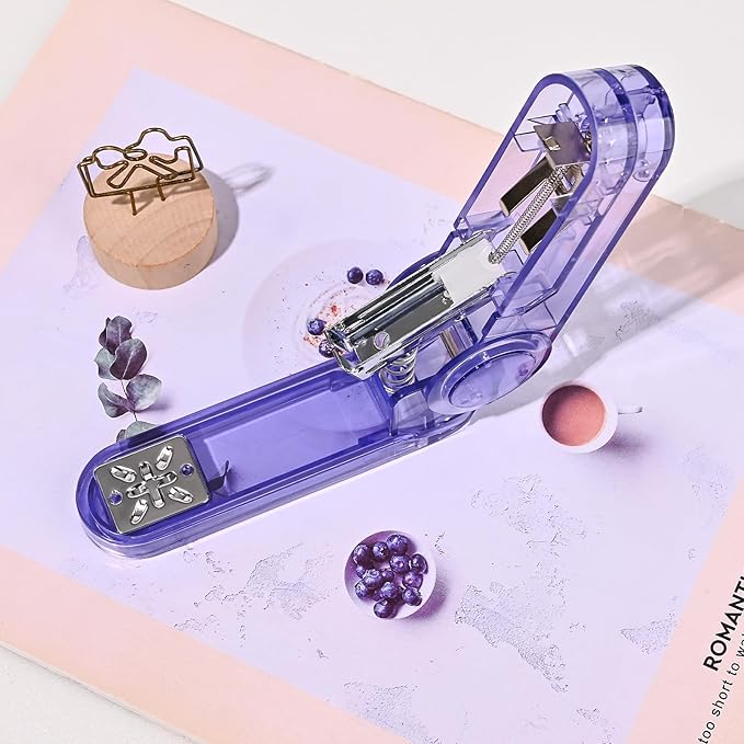 Temiary Swing-Arm Swivel Stapler with 400 Staples, 360 Degree Rotate Desktop Staplers for Booklet or Book Binding, 25 Sheet Capacity for Desk Classroom Office Supplies (Purple)