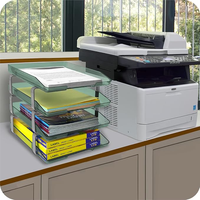 Acrimet Traditional 4 Tier Letter Tray, Front Load Design, A4 Letter Size, Desktop Organizer (Plastic) (Clear Green Color)