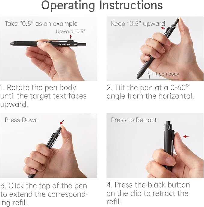 Shuttle Art 4 in 1 Multicolor Pen, 2 Pack Retractable Ballpoint Pens with 1.0mm Black Blue Red Ink and 0.5mm Mechanical Pencil, Multifunction Pens Gift Set for Writing Note Taking School Office Home