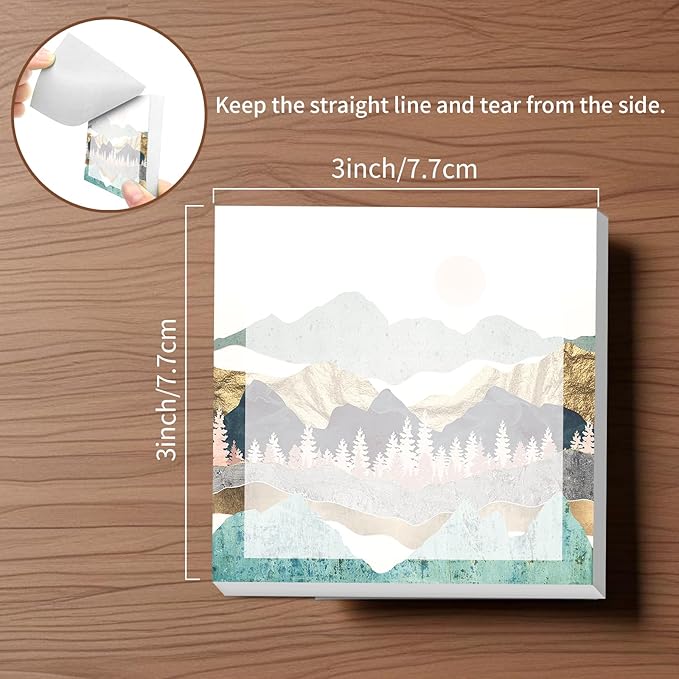 Sticky Notes, 2 Pads, 3x3 inches, Cute Colorful Fun Self-Stick Note Pads, Easy Post, Strong Adhesive Notepad Pastel Mountain Landscape