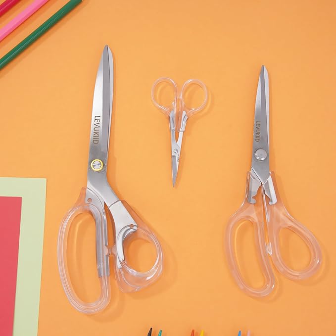 All-Purpose Fabric Scissors - 9 Inch All Purpose Scissors for Adults, Clear Handle, Ideal for Fabric Crafts, Tailor's Shears, Crafting & Office & kitchen/Silver ﻿