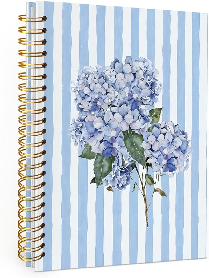 Wheatwin Blue Hydrangea Notebook Journal, Floral Hydrangea Gift for Women Girls, Blue Floral Notebooks Office Supplies Hardcover Spiral Notebook, 5.5x8.3 Inch