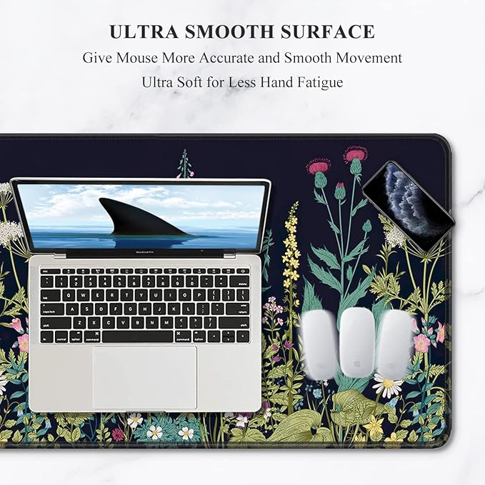 Auhoahsil Desk Pad, XXL Large Mouse Pad, Extended Gaming Mousepad, Cute Desk Mat for Women, Big Office Accessories Mouse Pad for Computer Keyboard and Laptop, 35.6" x 15.7", Black Wildflower Night