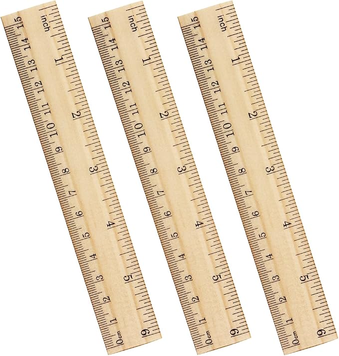 ZZTX 3 Pack Wooden Ruler 6 Inch Rulers Bulk Wood Measuring Ruler for Students Office School Supplies 2 Scale (15 cm)