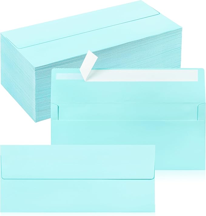 200 Pack #10 Business Envelopes, Self Seal Standard Light Blue Envelopes for Secure Business & Legal Mailing, Office, Checks, Letter, Invoices, 4 1/8 x 9 1/2 Inches
