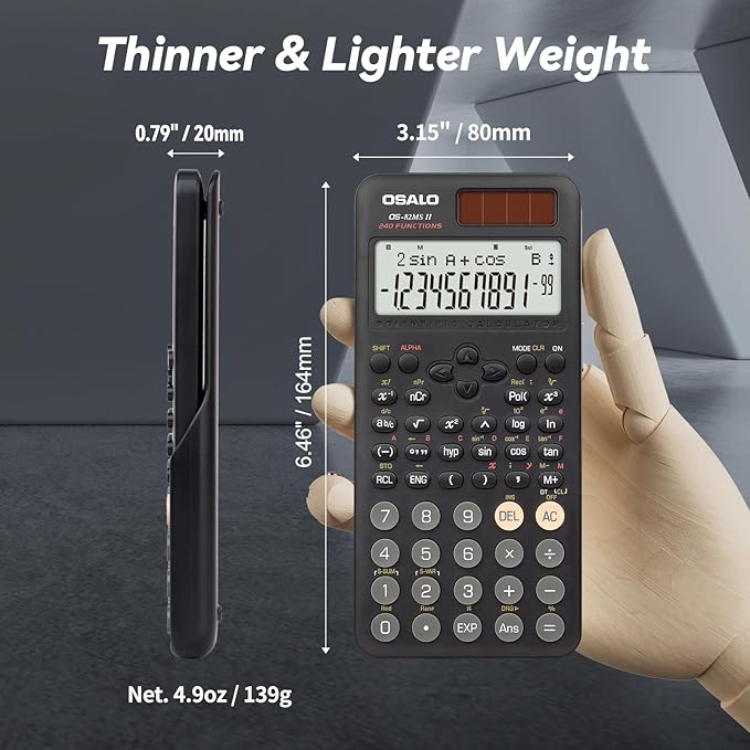 OSALO Scientific Calculator 240 Function 2 Line 10+2 Digits Written Display Solar and Battery Calculators for Middle School College Students (OS 82MS 2nd Edition)