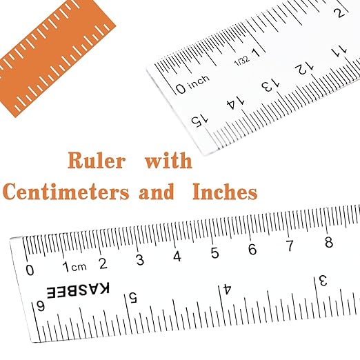 Plastic Rulers, 6 Inch Ruler, Clear Measuring Tool for Student School Office, Inches and Centimeters, Pack of 2