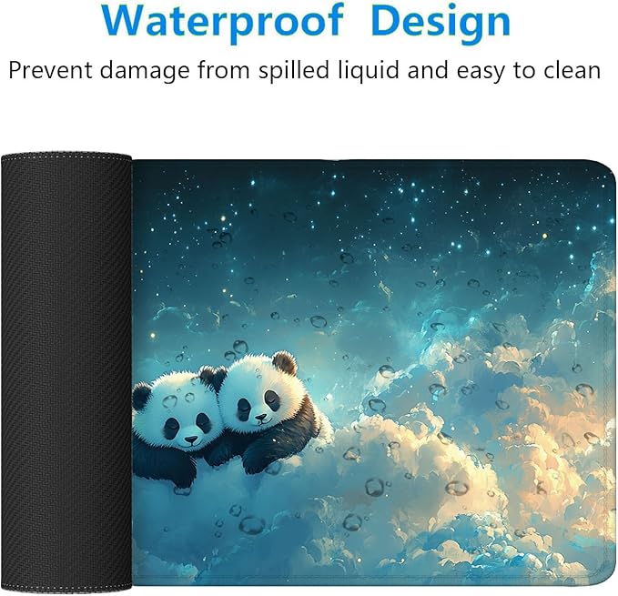 Cute Panda Gaming Mouse Pad Desk Pad Dream Animals Cloud Fantasy Large Gaming Mouse Mat with Stitched Edges,Non-Slip Waterproof Rubber Base Mouse Mat Office Computer Keyboard Laptop Home 31.5"x11.8"