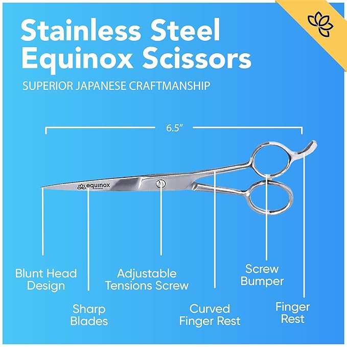 Equinox 6.5" Professional Hair Cutting Scissors for Men & Women - Ice Tempered, Silver - Hair Cutting Shear Professional - Barber Scissor Professional - Shears for Hair Cutting - Haircut Scissors