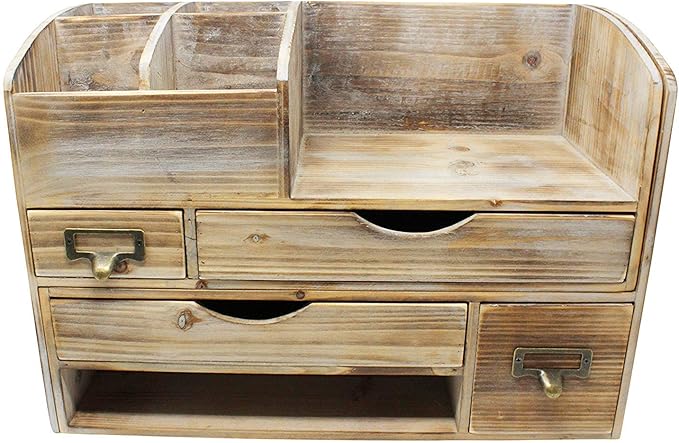 Executive Office Solutions Adjustable Wooden Office Desk Organizer For Desktop, Tabletop, or Counter – Wood Storage Shelf Rack – For Office Supplies, Desk Accessories, or Mail - Barnwood