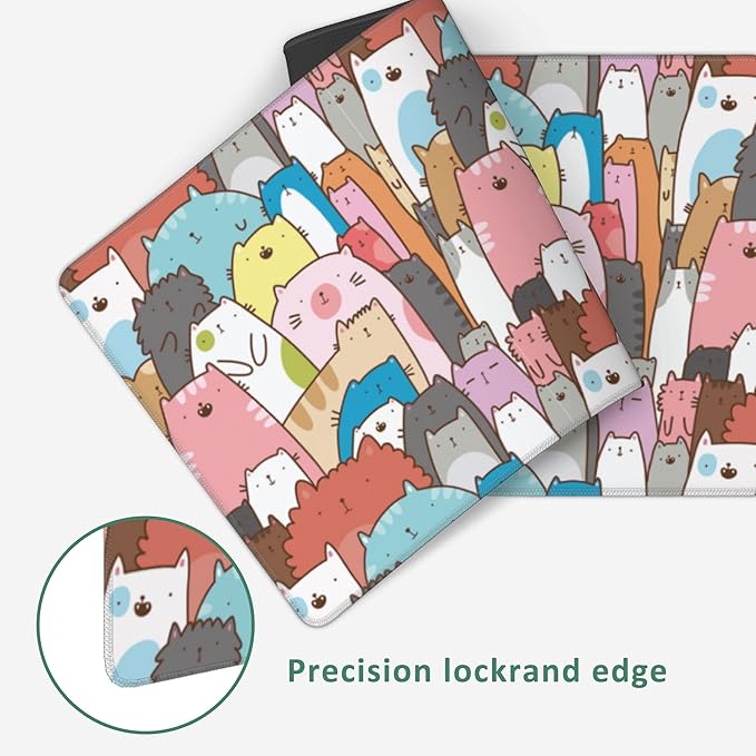 Large Mouse Pad Doodle Cats and Kittens Extended Gaming Mouse Pad Non-Slip Desk Mat with Stitched Edge Laptop Computer Keyboard Mousepad for Office Home 35.4" x 15.7"
