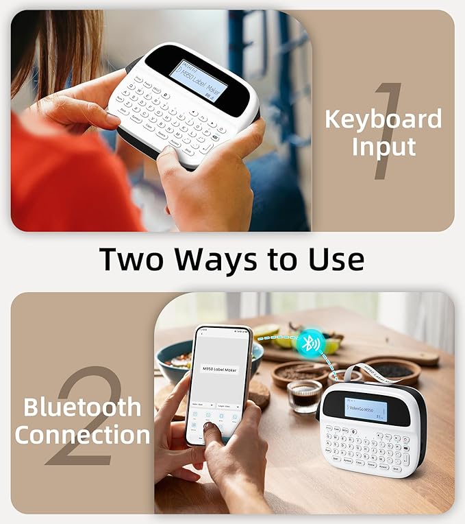 Label Maker Machine with 5 Tapes, Label Maker Waterproof-Labels Bundle, Rechargeable Bluetooth Labeler with Backlit LCD, M950 Handheld Label Printer for Office Home Use