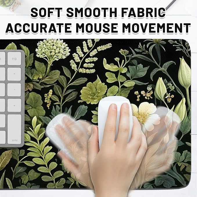 Gaming Mouse Pad Flower Botanical Extra Large, Oversized VintageFloral Plant Mousepad Non-Slip Base Stitched Edges, Birthday Gifts for Women Men, Long Desk Mat for Keyboard and Mouse 15.7”x 34.7”XXL