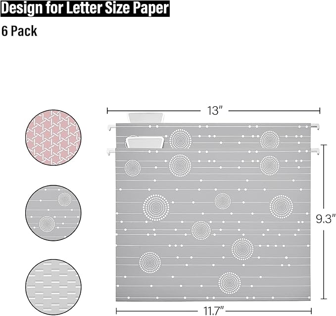 Y YOMA 6 Pack Decorative Hanging File Folders Letter Size File Folder Cute Pretty Hanging Folder Organizer for Filing Cabinet Office Home Desktop with 1/5-Cut Adjustable Tabs, 3 Silver Foil Design