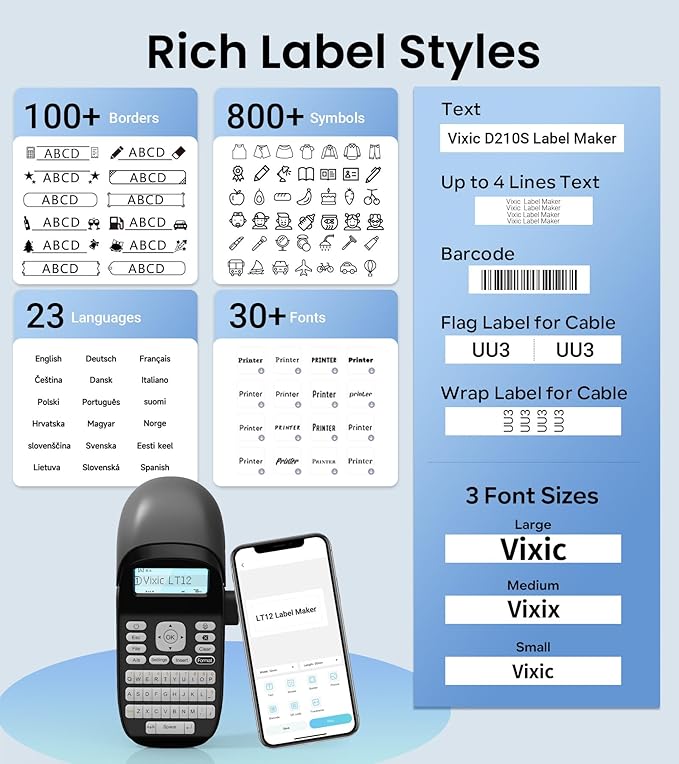 Bluetooth Label Maker Machine with-Tape, Label Maker with Keyboard Multiple Fonts & Icons, LT12 Rechargeable Labeler Portable Handheld Label Makers Waterproof-Labels for Home Kitchen Office School