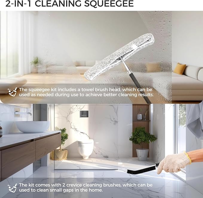 Mesiiloly 59.5" Long Handle Window Squeegee with Extension Pole, 12.4" Wide Metal Shower Squeegee for Glass Doors, Floor Squeegee for Home Window Cleaning, Tile Wall, Car