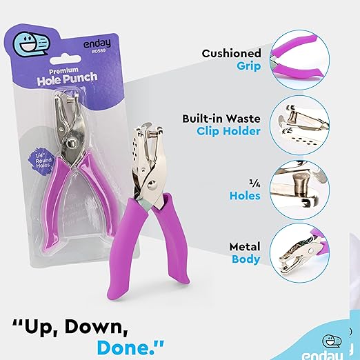 Single Hole Punch Metal Purple, 1/4” Hole Puncher with Soft Grip Handles for Paper and Crafts Round Circle Shape, for Kids and Adults, Also Available in Green, Pink, Red, Blue, Grey, 1 Pc – by Enday