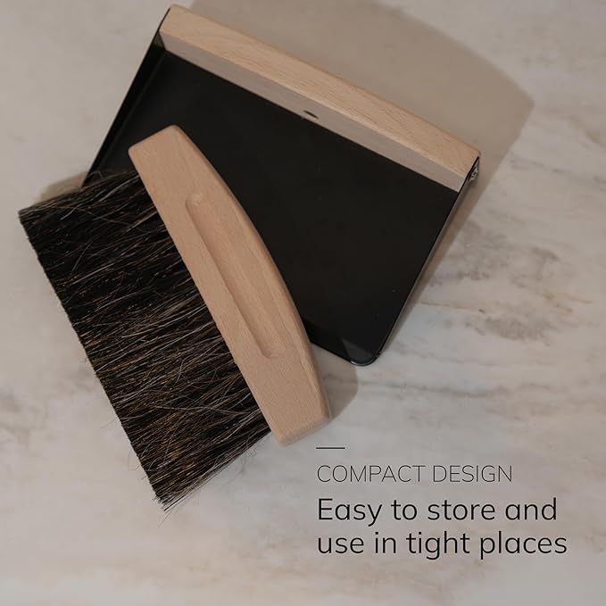 ENA Living Bamboo Dust Pan & Brush Set, Portable Dustpan & Brush, Perfect For Household Cleaning, Sturdy & Effective Dust Pan, Bamboo Sweeping Brush - Mini